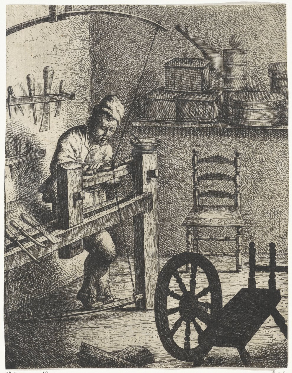 Torna tezgahının arkasındaki işçi Meslekler (dizi adı) by Jan Gillisz. van Vliet