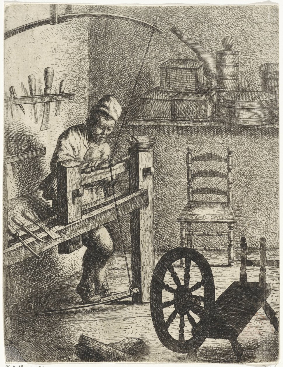 Torna tezgahının arkasındaki işçi Meslekler (dizi adı) by Jan Gillisz. van Vliet
