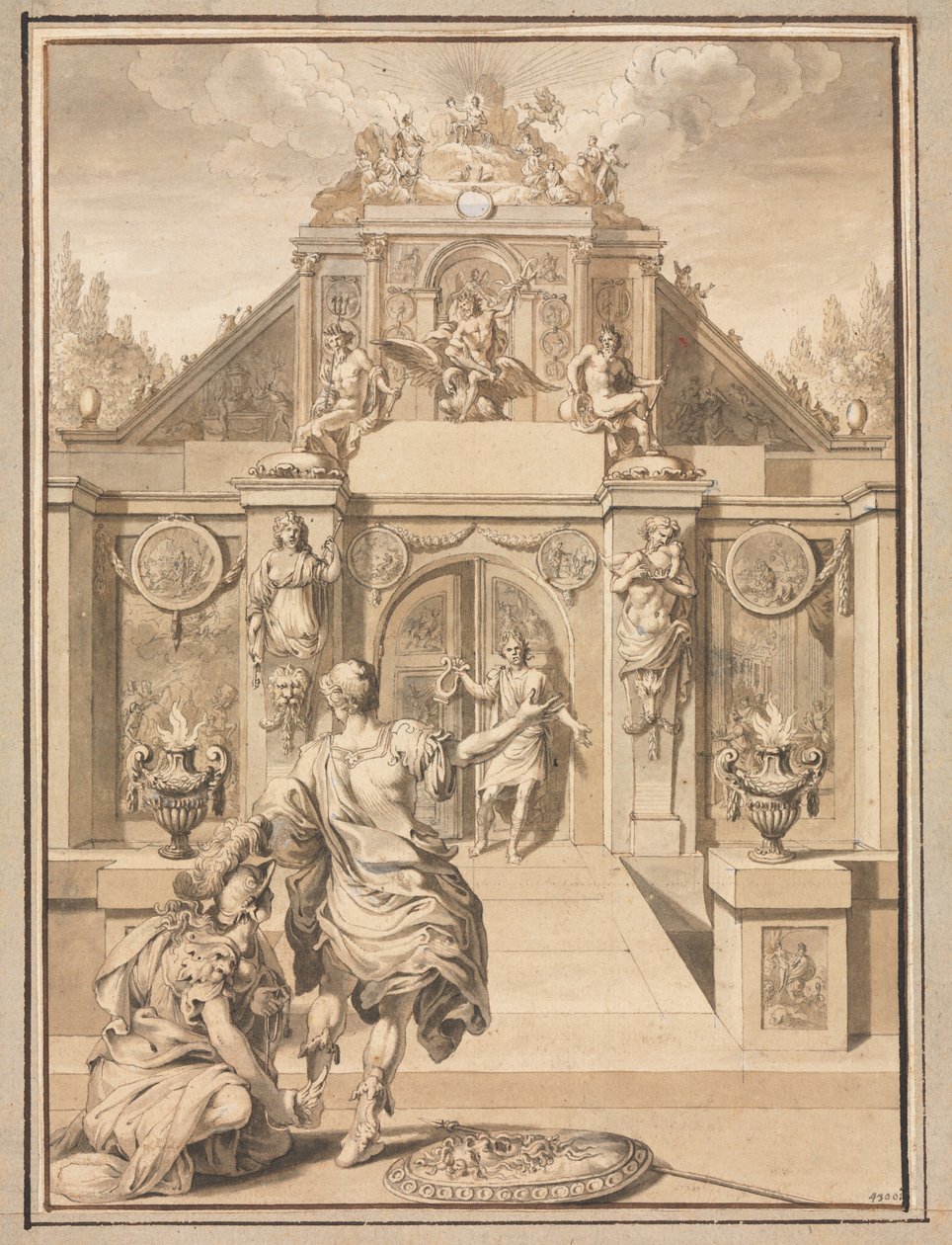 Perseus ve Minerva bir Tapınaktan önce, 18. yüzyılın ilk üçüncüsü. by Jan Goeree