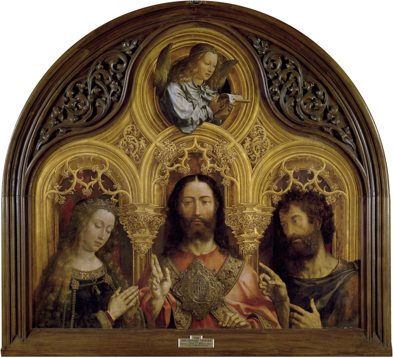 İsa, Meryem Ana ile Vaftizci Yahya arasında by Jan Gossaert