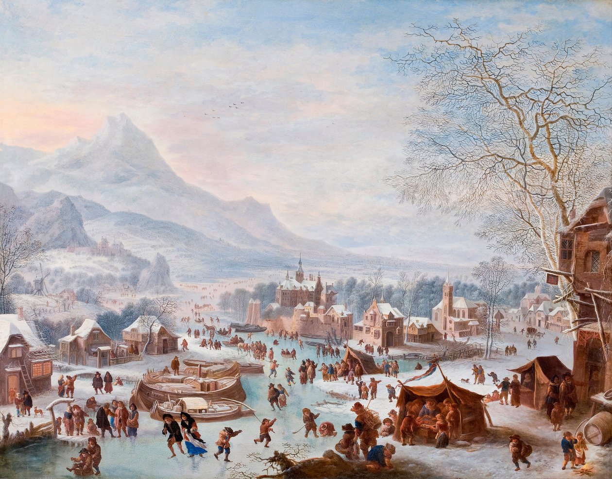 ""Patencilerle Kış Manzarası" (Patencilerle Kış Manzarası) Tablo Jan Griffier (yaklaşık 1652-1718) - Bakır üzerine yağlı boya - Boyut 43x55 cm Hallwylska Museet, Stockholm by Jan Griffier
