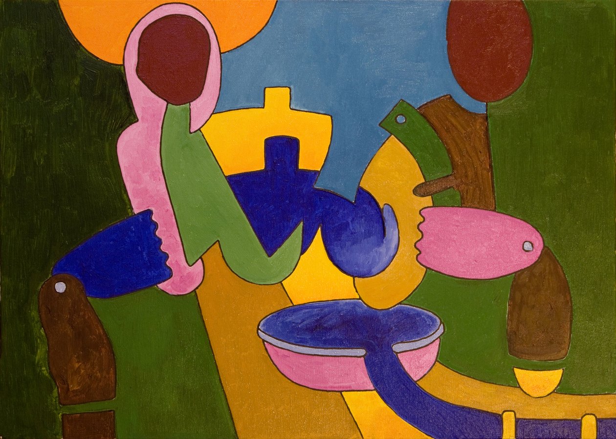 Akşam yemeğini hazırlayan bir Çift Köylü, 2007 (tuval üzerine yağlı boya) by Jan Groneberg