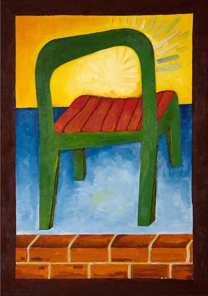 Havada Sandalye, 2005 (tahta üzerine yağlı boya) by Jan Groneberg