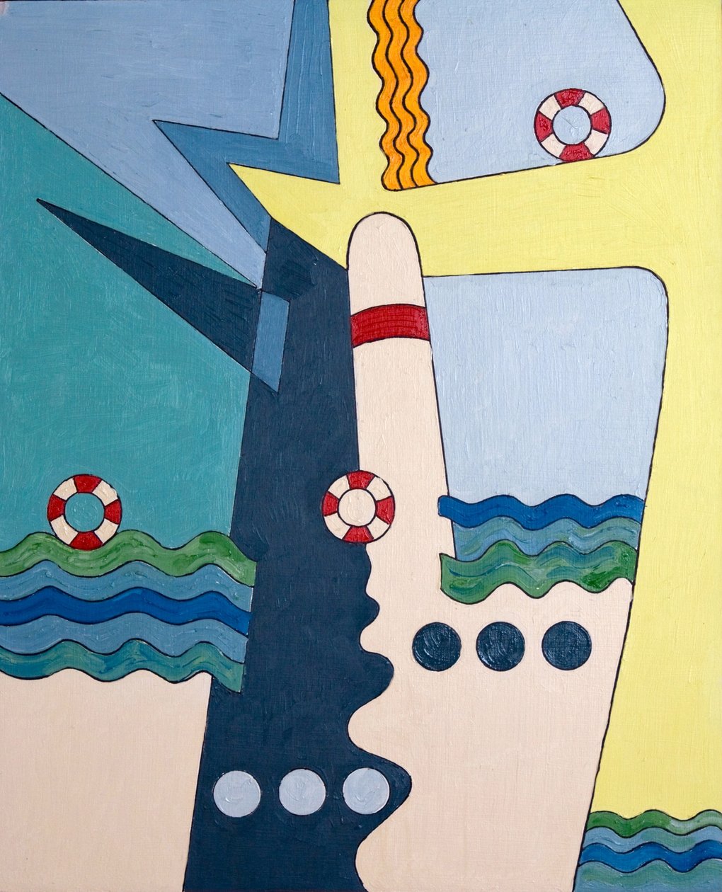 Dalgaları evcilleştiren makineler, 2006 (tahta üzerine yağlı boya) by Jan Groneberg