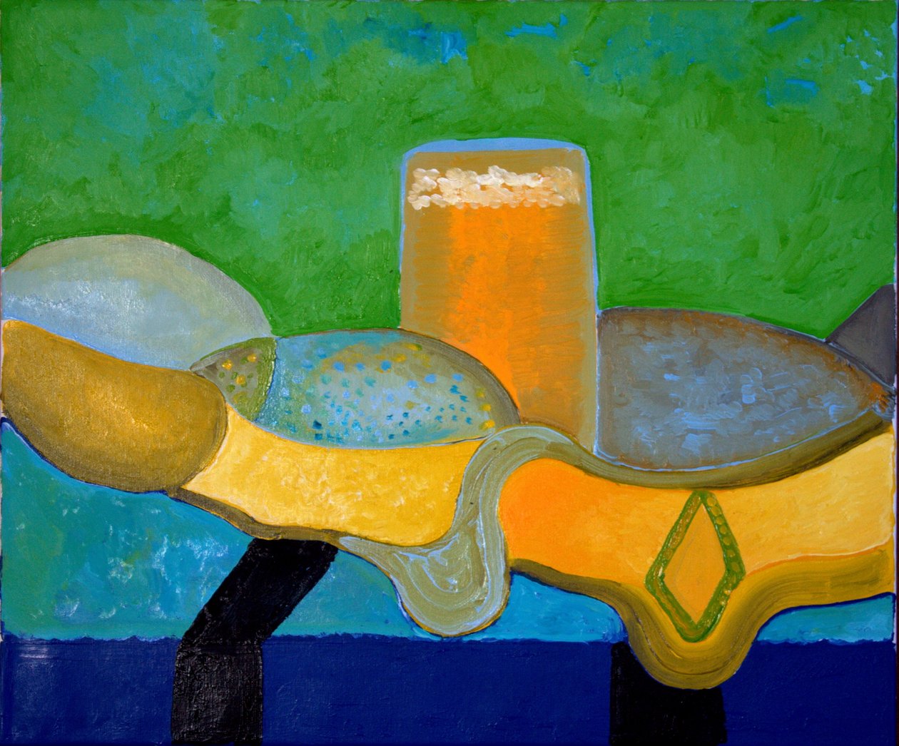 Bira ve Balıkla Natürmort, 2009 (tuval üzerine yağlı boya) by Jan Groneberg