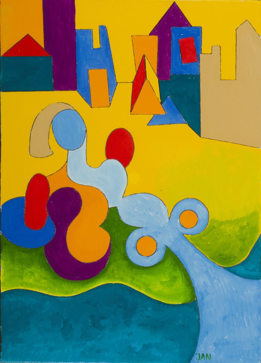 Kasabanın kenarında güneşlenmek, 2009 (tuval üzerine yağlı boya) by Jan Groneberg