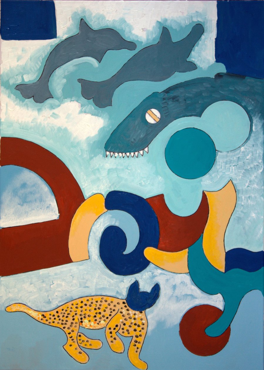 Leoparın mavi bir kafası var, 2009 (tuval üzerine yağlı boya) by Jan Groneberg