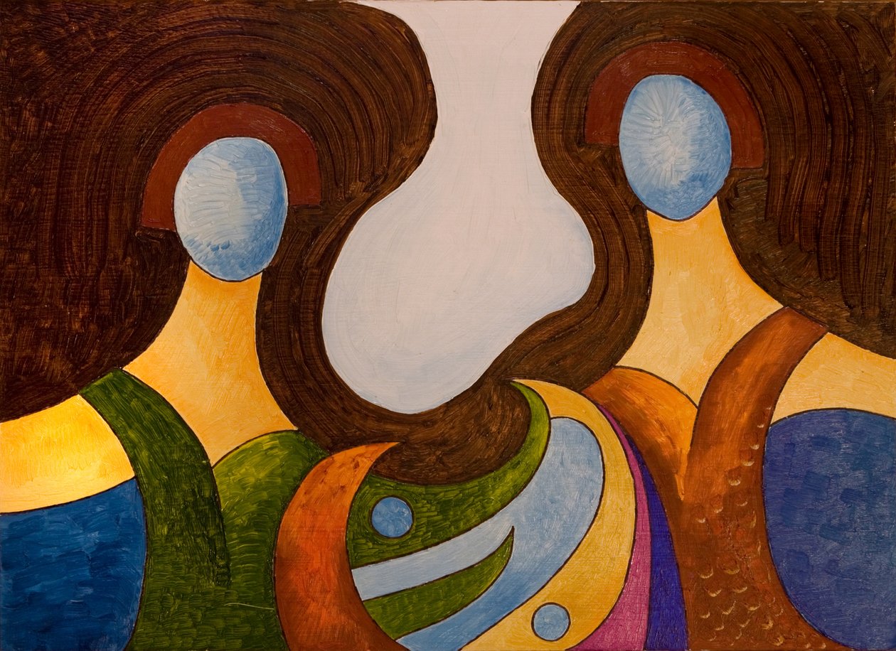 Çok garip bir bulgu sunan İki Kızkardeş, 2007 (tahta üzerine yağlı boya) by Jan Groneberg