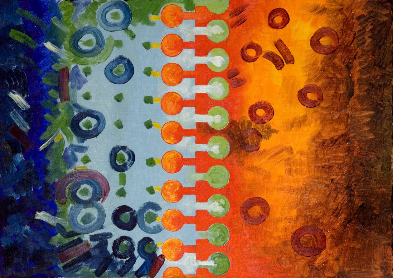 Sıcak ve soğuğu birleştiren fermuar, 2006 (ahşap üzerine yağlı boya) by Jan Groneberg