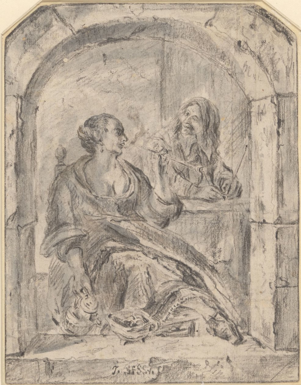 Pipo içen kadın ve iki pipolu bir adam by Jan Havicksz. Steen (possibly)