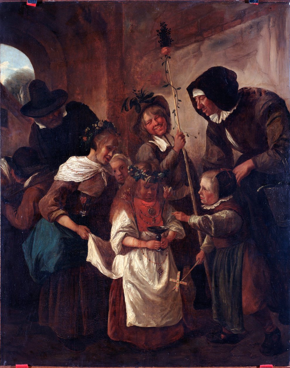 Çiçek Paskalya Bayramları (Çiçekli paskalya) Tablo Jan Havickszoon Steen (1625/6-1679) 17. yüzyıl Soluk 80x65 cm Genler, Musei di Strada Nuova (eski Palazzo Bianco) by Jan Havicksz. Steen