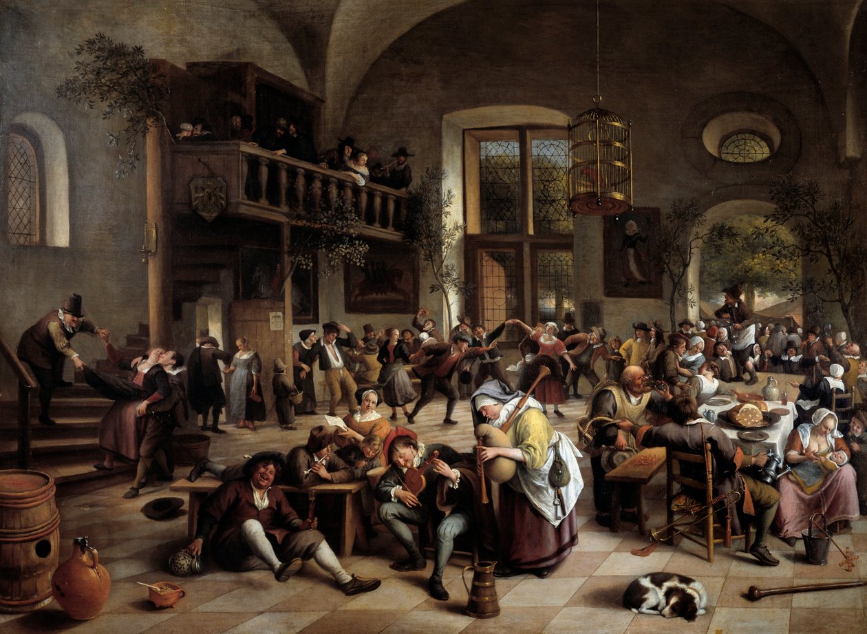 Bir handa parti Müzisyenler, oyuncular, içki içen erkekler ve kadınlar - Tablo Jan Havicsz (Havicsz) Steen (1626-1679) by Jan Havicksz. Steen