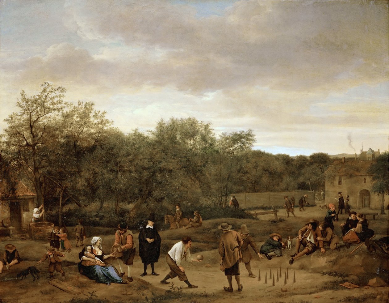 Bowling oynayan köylüler, Steen, Jan Hawicksz (1626-1679). Ahşap üzerine yağlı boya, c. 1655. Boyut: 67x85,5 cm. Sanat Tarihi Müzesi, Viyana by Jan Havicksz. Steen