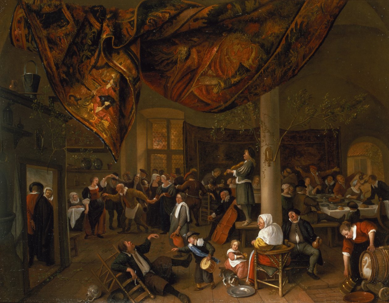 Revelers ve Dans Partisi ile Bir Köy Düğünü Ziyafeti, 1671 by Jan Havickszoon Steen