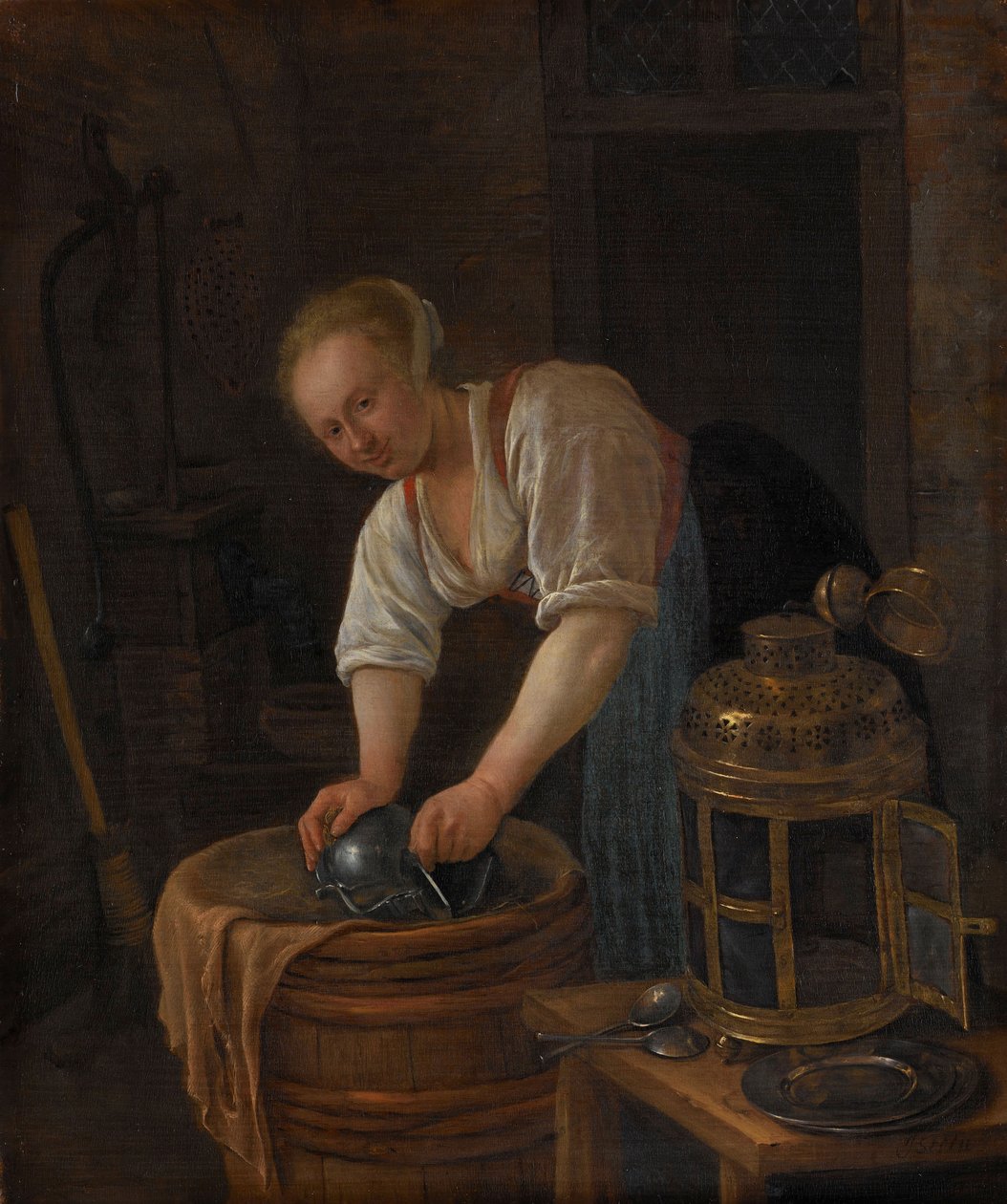 Metal eşyayı yıkayan kadın, 1650-60 by Jan Havickszoon Steen