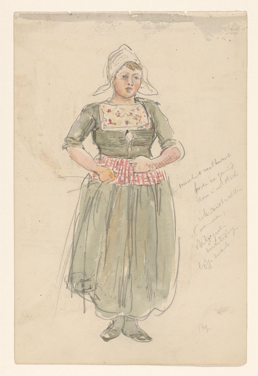 Geleneksel kostümlü duran kız by Jan Hoynck van Papendrecht