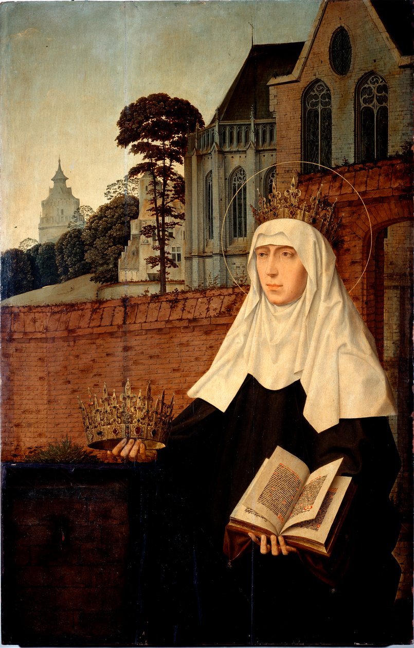 Aragon Aziz Isabella (1271-1336) olarak bilinen Portekiz Aziz Elizabeth Detay. Jan Provost tarafından ahşap üzerine boyama (yaklaşık 1465-1529) Dim. 140x90 cm Genler, Galleria di Palazzo Bianco by Jan II Provost