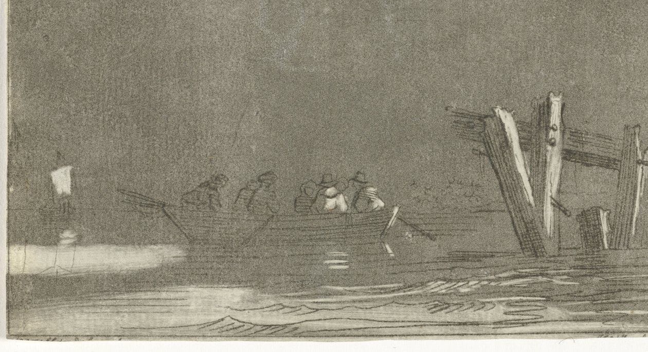 Bir nehir üzerinde rakamlarla kayık by Jan Izaak van Mansvelt