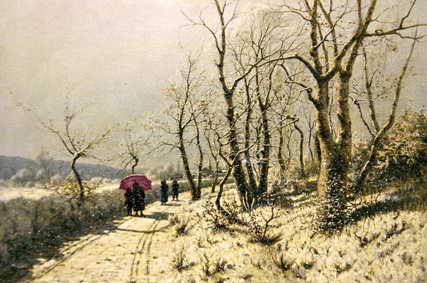 Yolda figürlerle karlı bir kış günü (tuval üzerine yağlı boya) by Jan Jacob Lodewiks Ten Kate