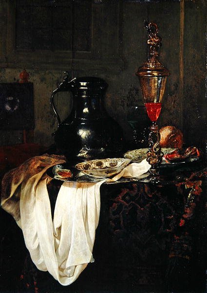 Teneke Tankard ve Kapaklı Kadeh ile Natürmort (meşe panel üzerinde yağlı boya) by Jan Jansz Treck