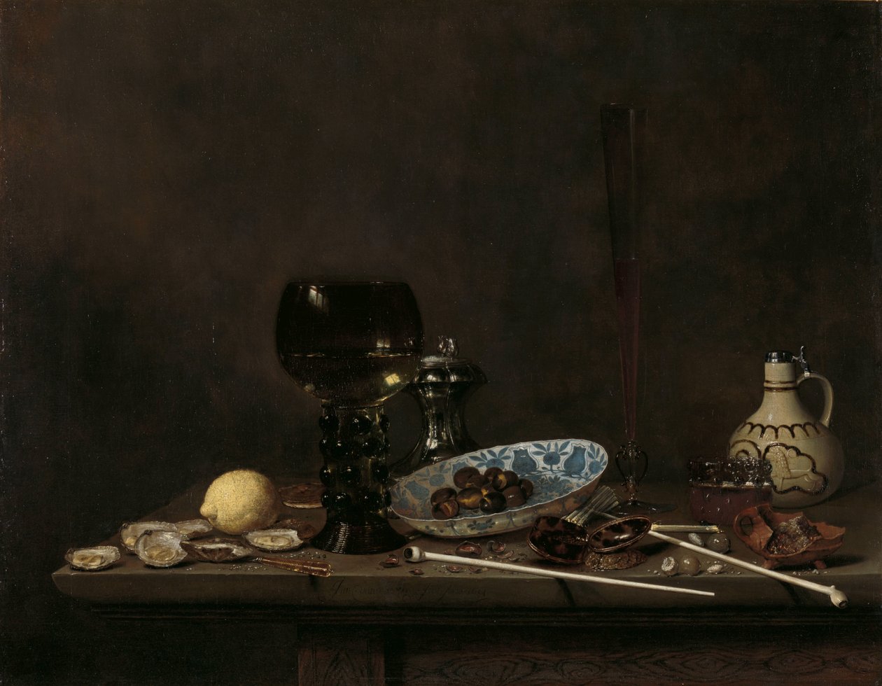 Roemer, Flüt Cam, Toprak Sürahi ve Borular ile Natürmort by Jan Jansz. van de Velde (III)