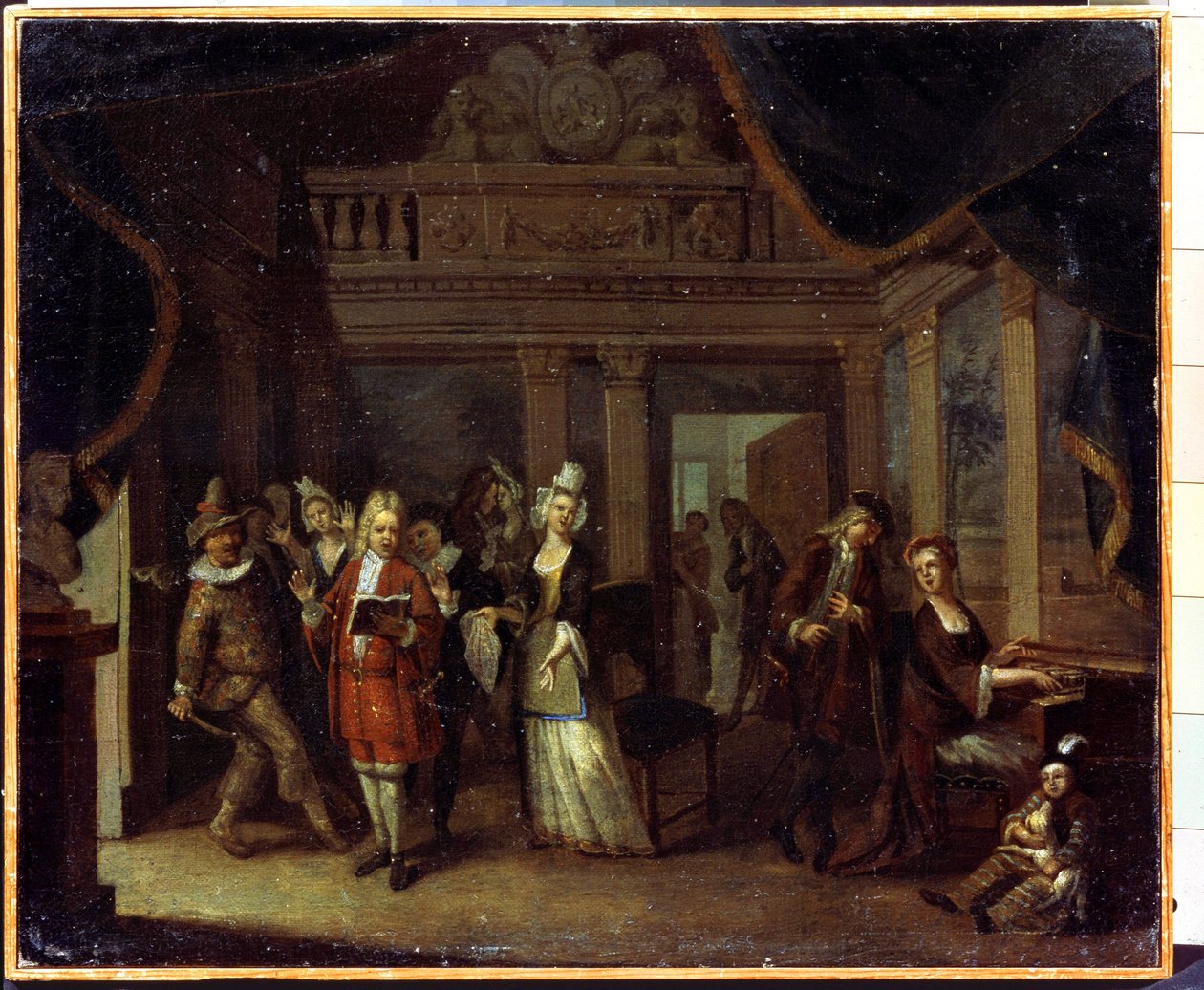 Özel konser. Bir ev konseri. Jan Josef Horemans the Elder or the Elder (1682-1759) tarafından yapılan tablo. Flaman sanatı, Rokoko tarzı. Tuval üzerine yağlıboya. Devlet Tarih ve Sanat Müzesi, Serpukhov (Serpukhov), Rusya. by Jan Josef the Elder Horemans