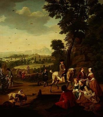 Parkta dinlenen zarif bir şahin partisi by Jan Josef the Younger Horemans