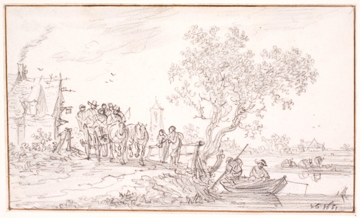 Bir handa yolcuların olduğu bir araba by Jan Josefsz van Goyen