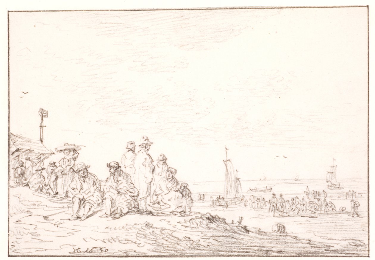 Birçok insanla sahil by Jan Josefsz van Goyen