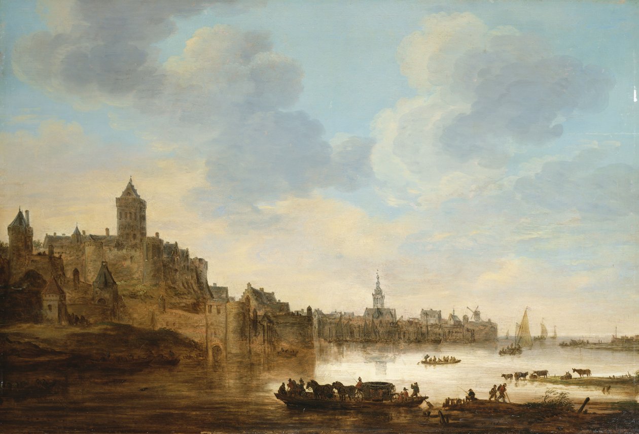 Bir nehir kıyısında, feribotlu bir kasaba, 1648 by Jan Josephsz van Goyen