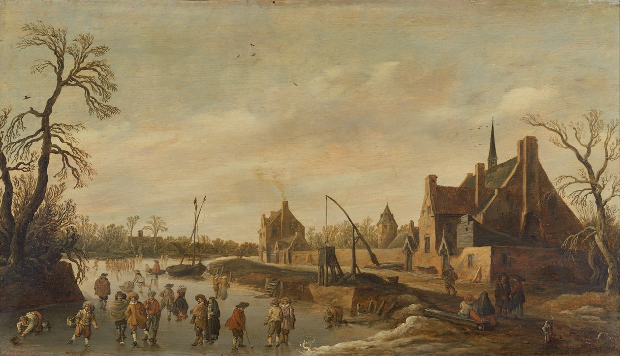 Patencilerle Donmuş Nehir Manzarası by Jan Josephsz van Goyen