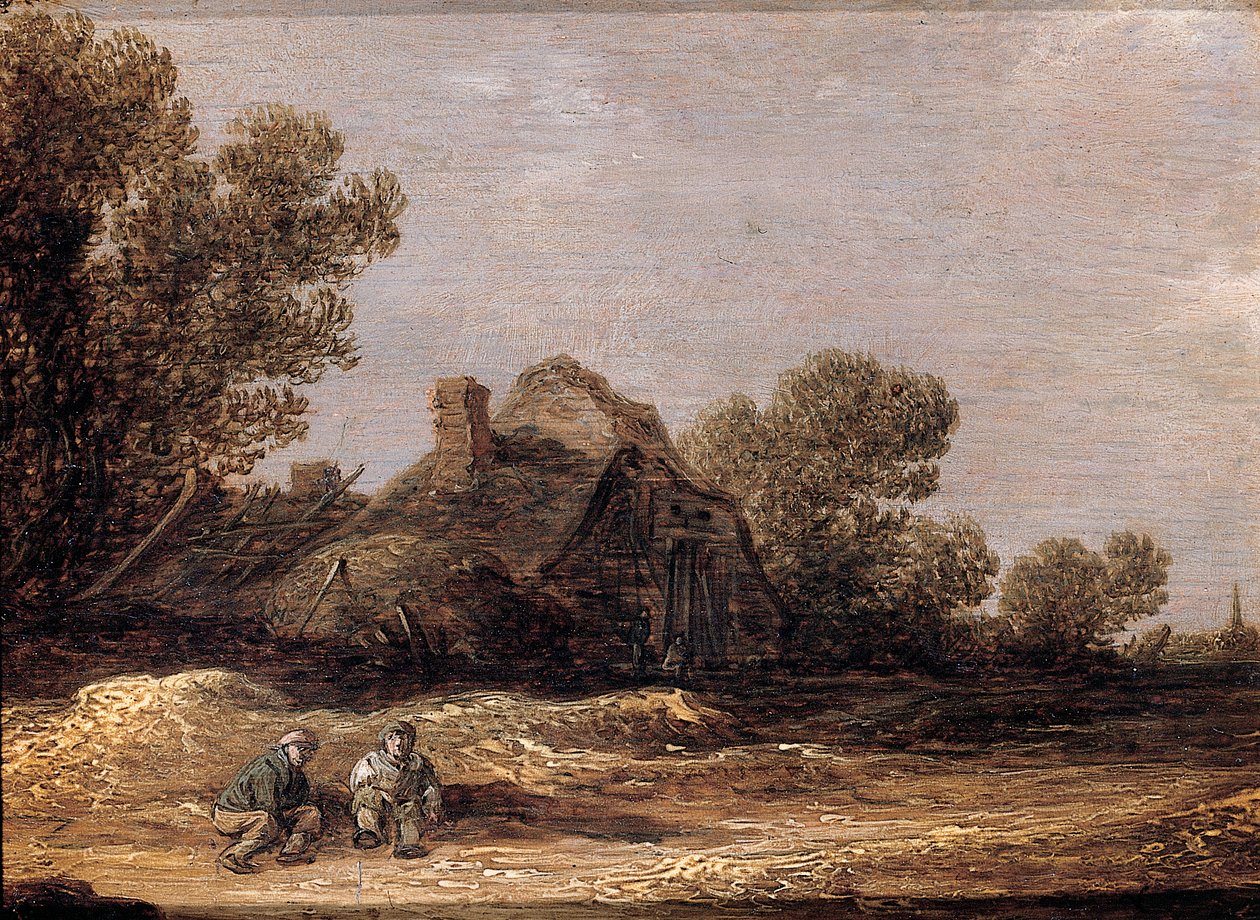 Bir çiftlik tarafından bir yolda oturan köylüler - bir parça by Jan Josephsz van Goyen