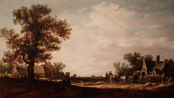 Atlar ve Arabalar ile Köy Manzarası by Jan Josephsz van Goyen
