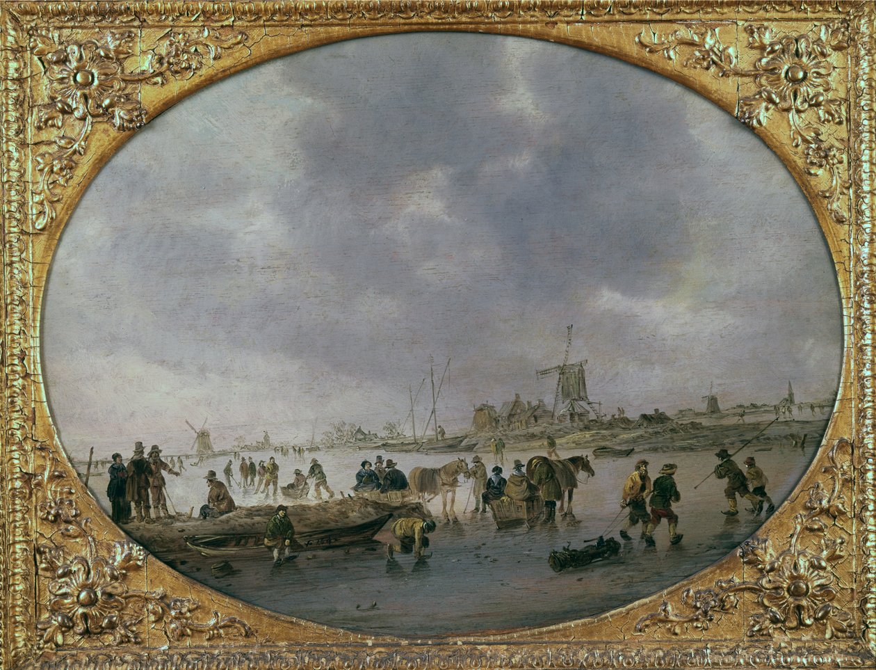 Donmuş göl üzerinde figürlü kış manzarası (panel üzerine yağlıboya) by Jan Josephsz van Goyen
