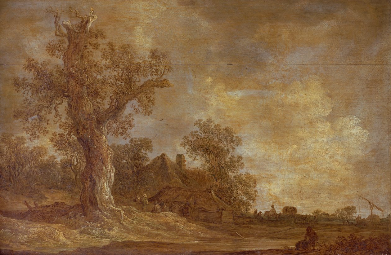 Rakamlar ve meşe ağacı ile ormanlık manzara by Jan Josephsz van Goyen