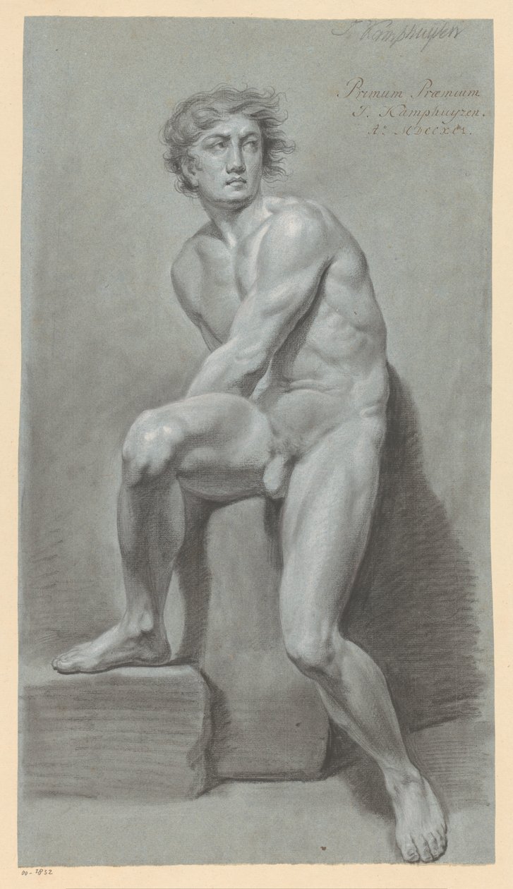 Oturan erkek çıplak, önden bakıldığında (1. ödül 1791) by Jan Kamphuijsen
