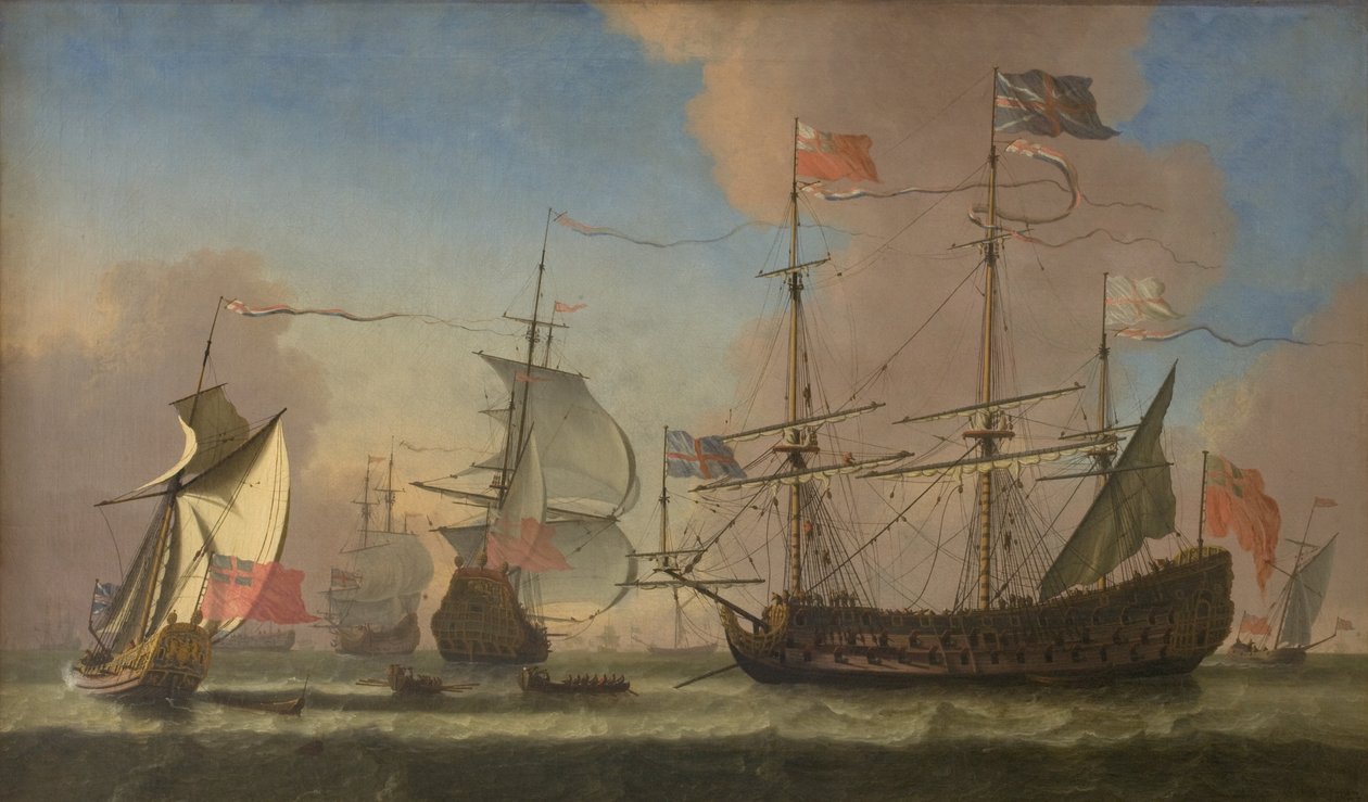 Taze Bir Esintiyle Denizde İngiliz Savaş Gemileri by Jan Karel Donatus van Beecq
