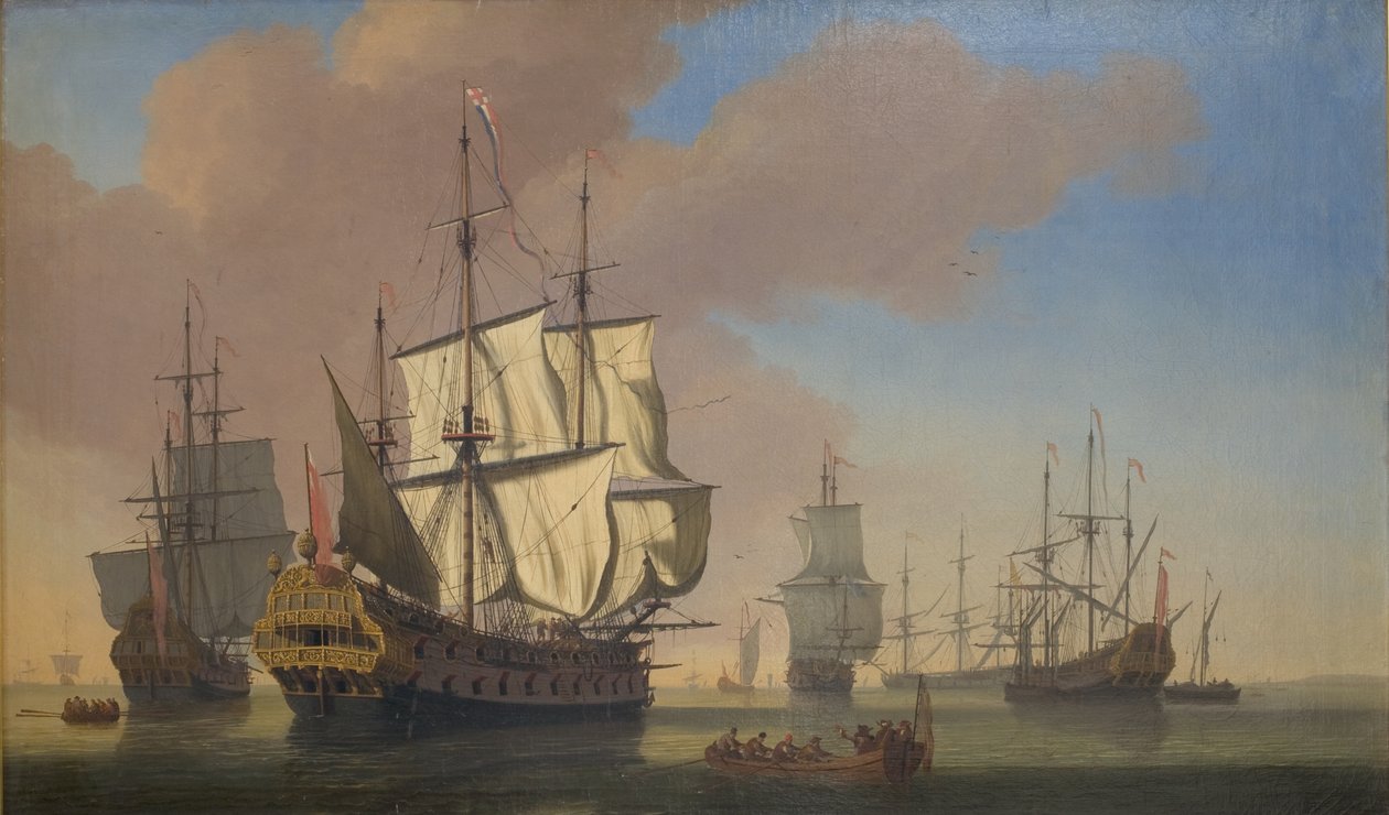 Sakin Havada Bir Karakolda İngiliz Savaş Gemileri by Jan Karel Donatus van Beecq