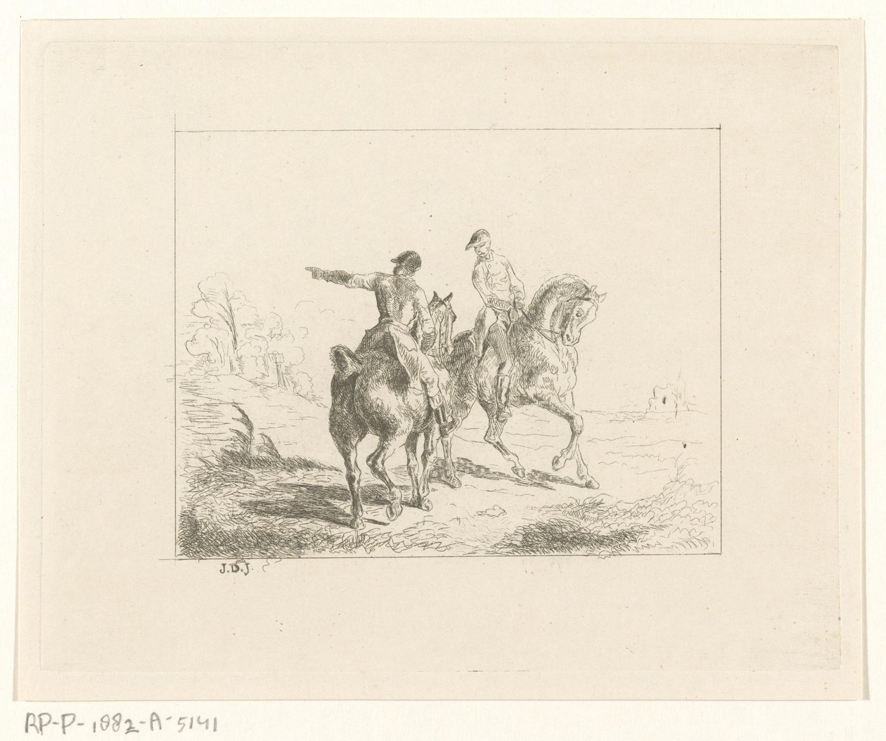 İki atlı ile manzara by Jan Karel Jacob de Jonge