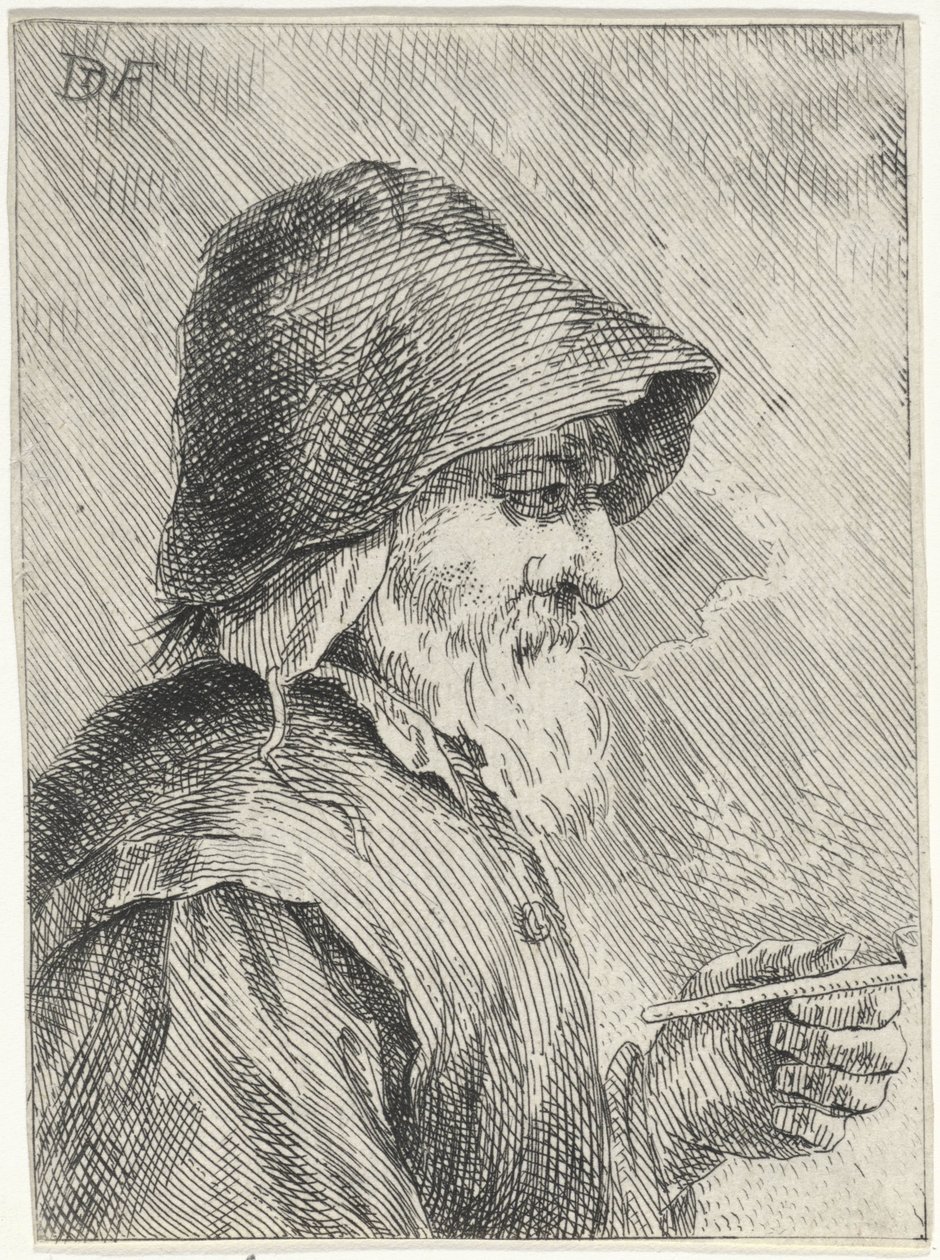 Sakallı yaşlı adam ve elinde pipo by Jan Lauwryn Krafft (I) (attributed to)