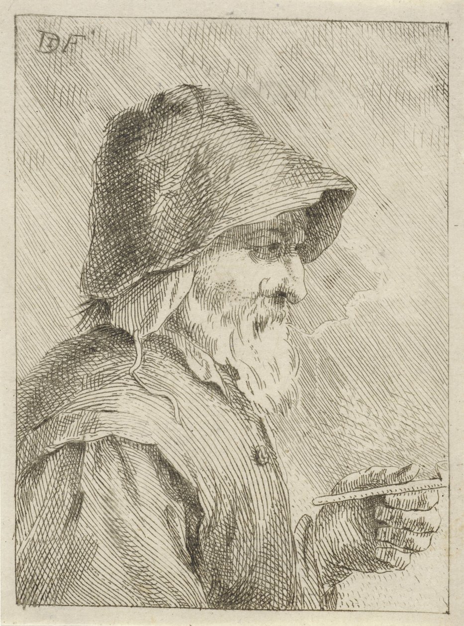 Sakallı ve elinde pipo olan yaşlı adam by Jan Lauwryn Krafft (I) (attributed to)