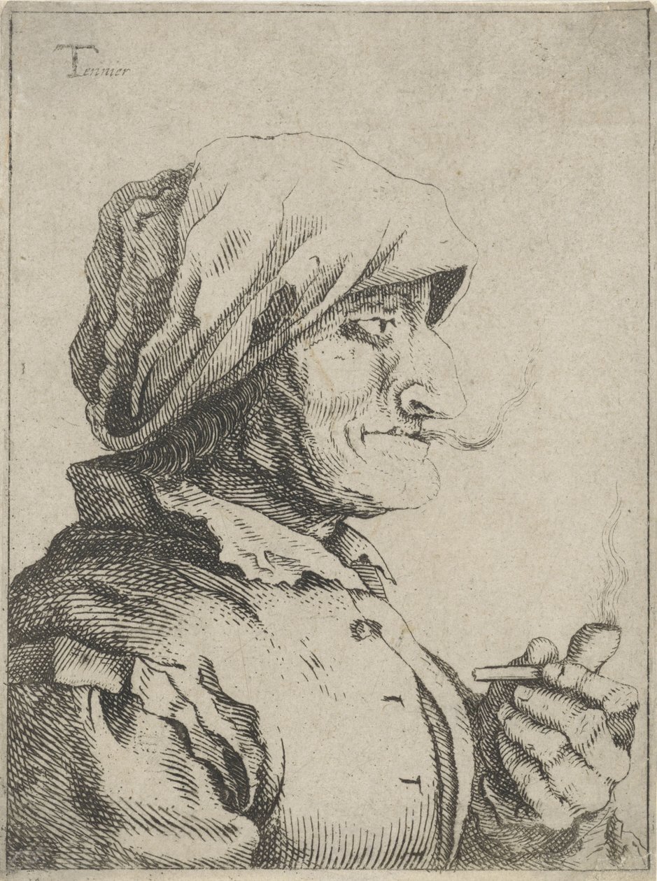 Yaşlı kadın pipo içiyor by Jan Lauwryn Krafft (I) (possibly)