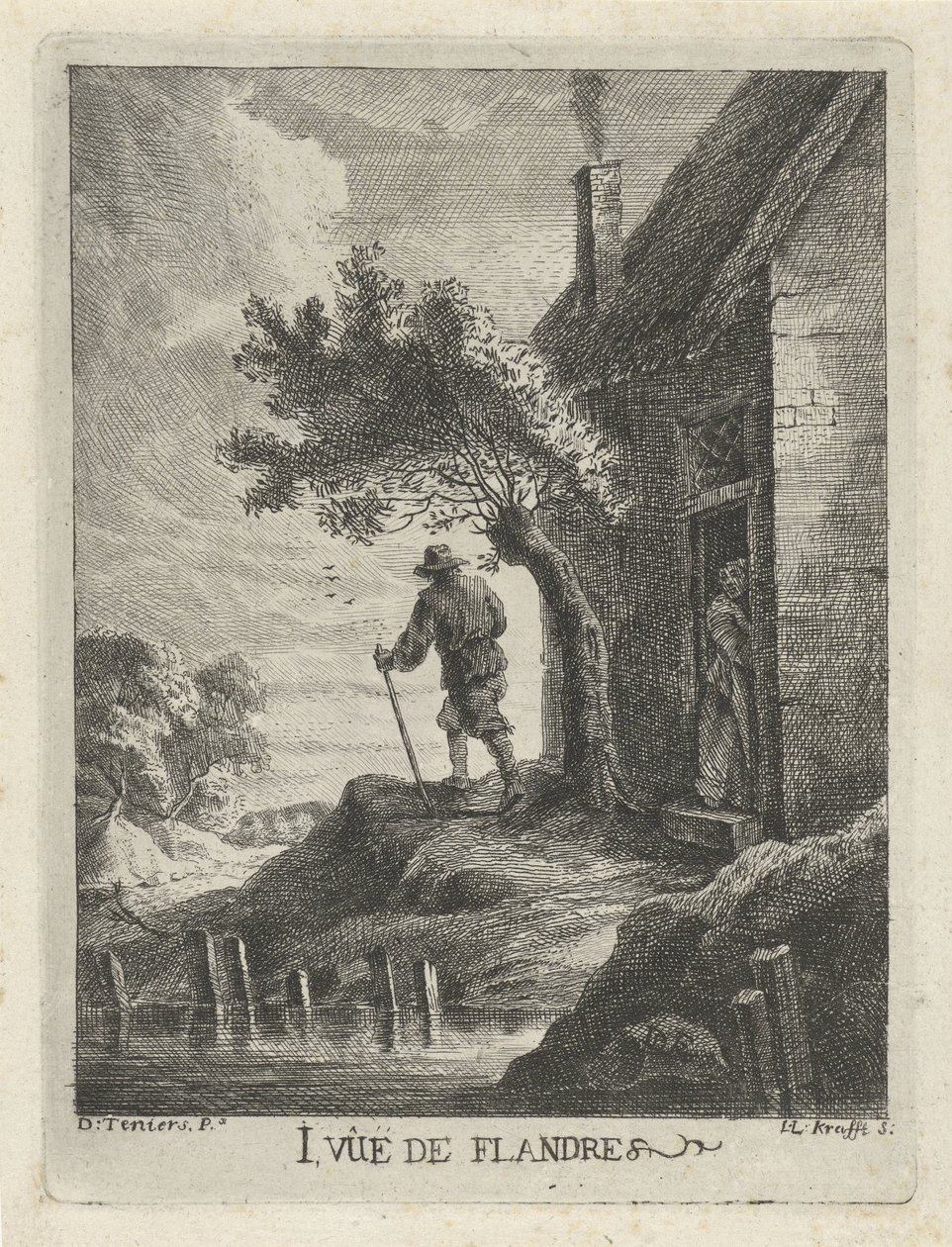 Rıhtımdaki çiftlik evi 1. Vûë de Flandre (nesne üzerindeki başlık) Flanders Manzaraları (dizi başlığı) by Jan Lauwryn Krafft (I)