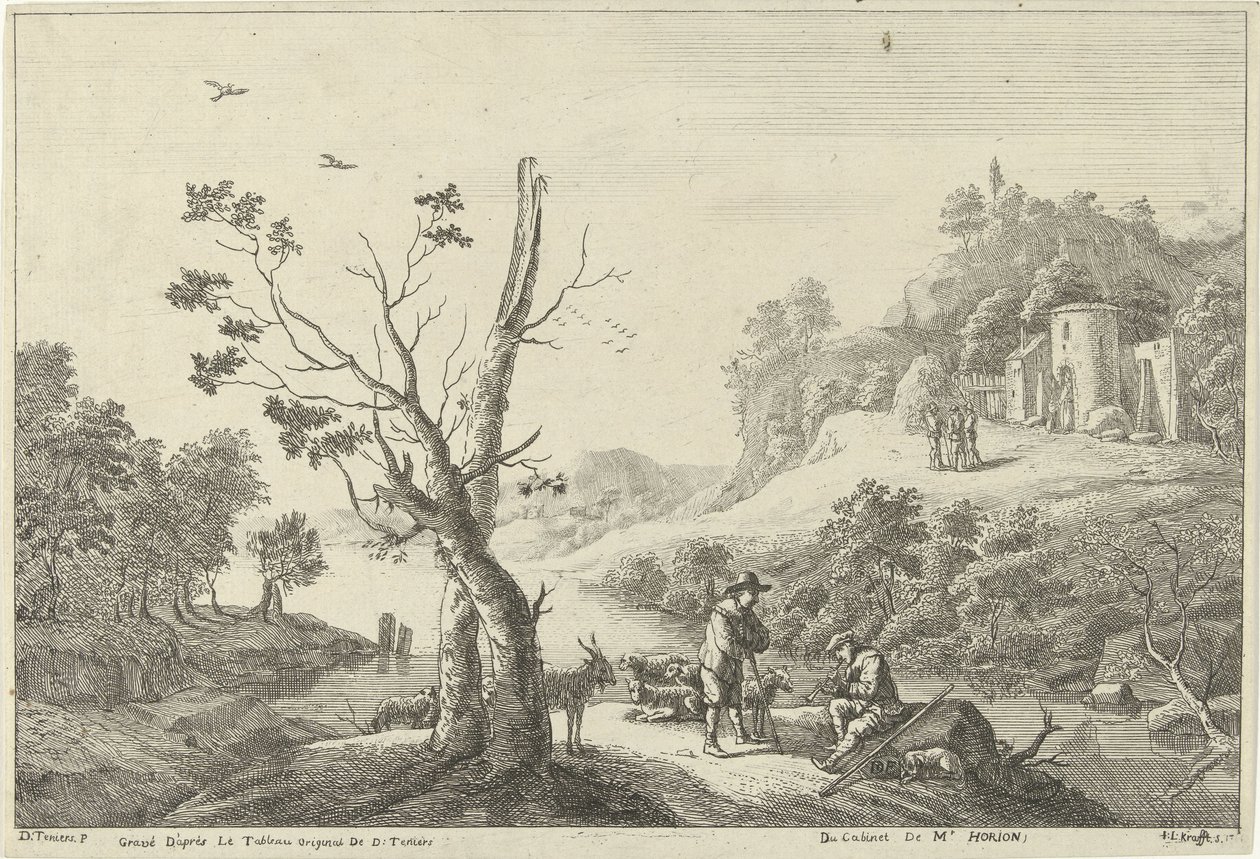 Bir flüt çalan ve bir çoban ile manzara by Jan Lauwryn Krafft (I)