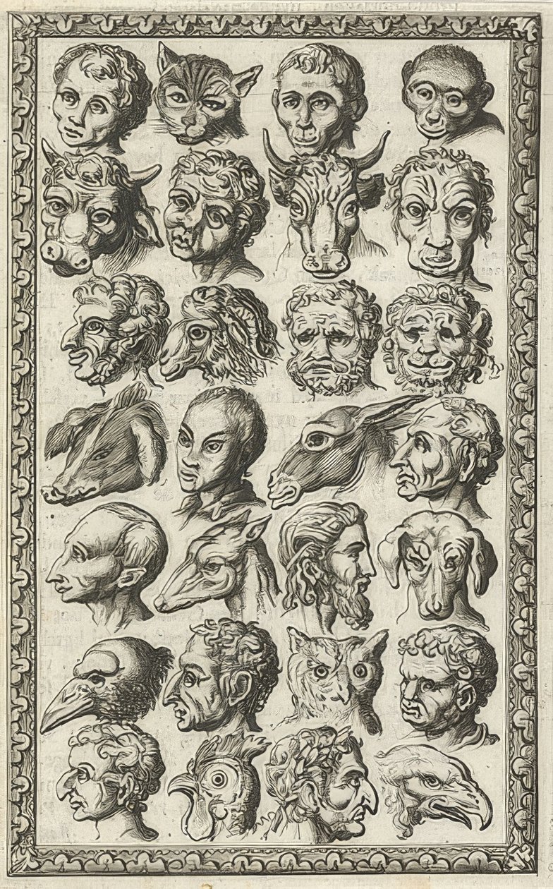 28 insan ve hayvan başı (28 koppen van mensen en dieren). 1682 by Jan Luyken