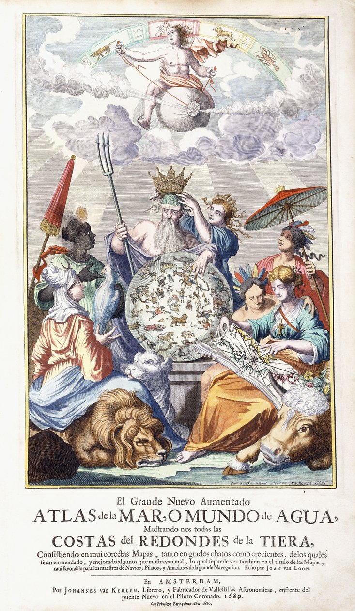 Alegorik başlık sayfası, "Denizin Büyük Yeni Artırılmış Atlası, 1680 by Jan Luyken