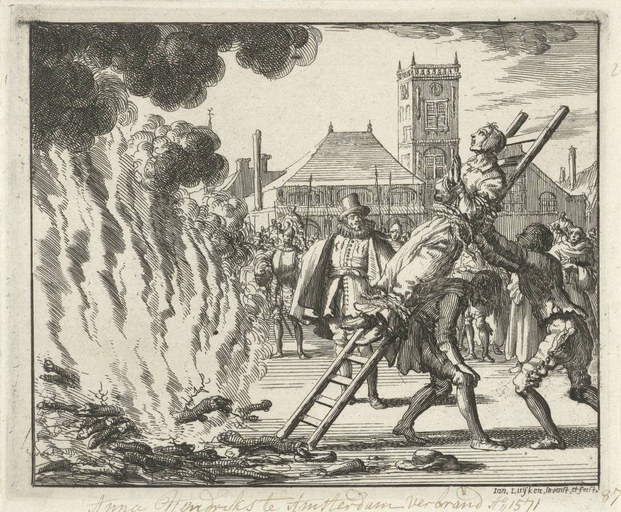 Anneken Hendriks, bir merdivene bağlı, Amsterdam
