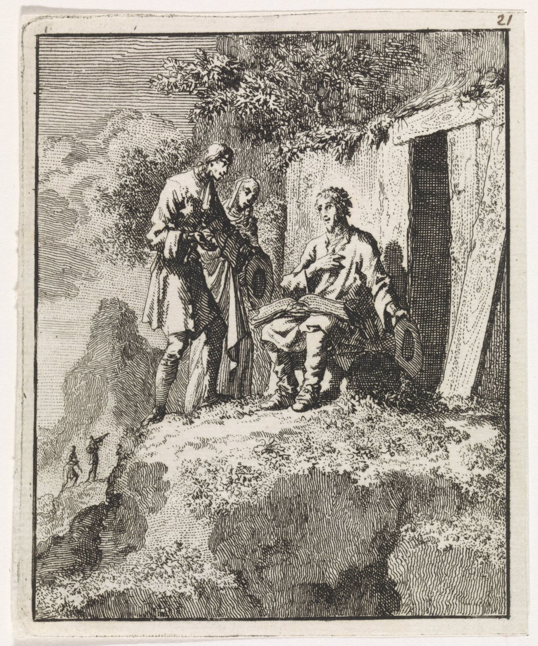 Hermit iki figür tarafından ziyaret edildi by Jan Luyken