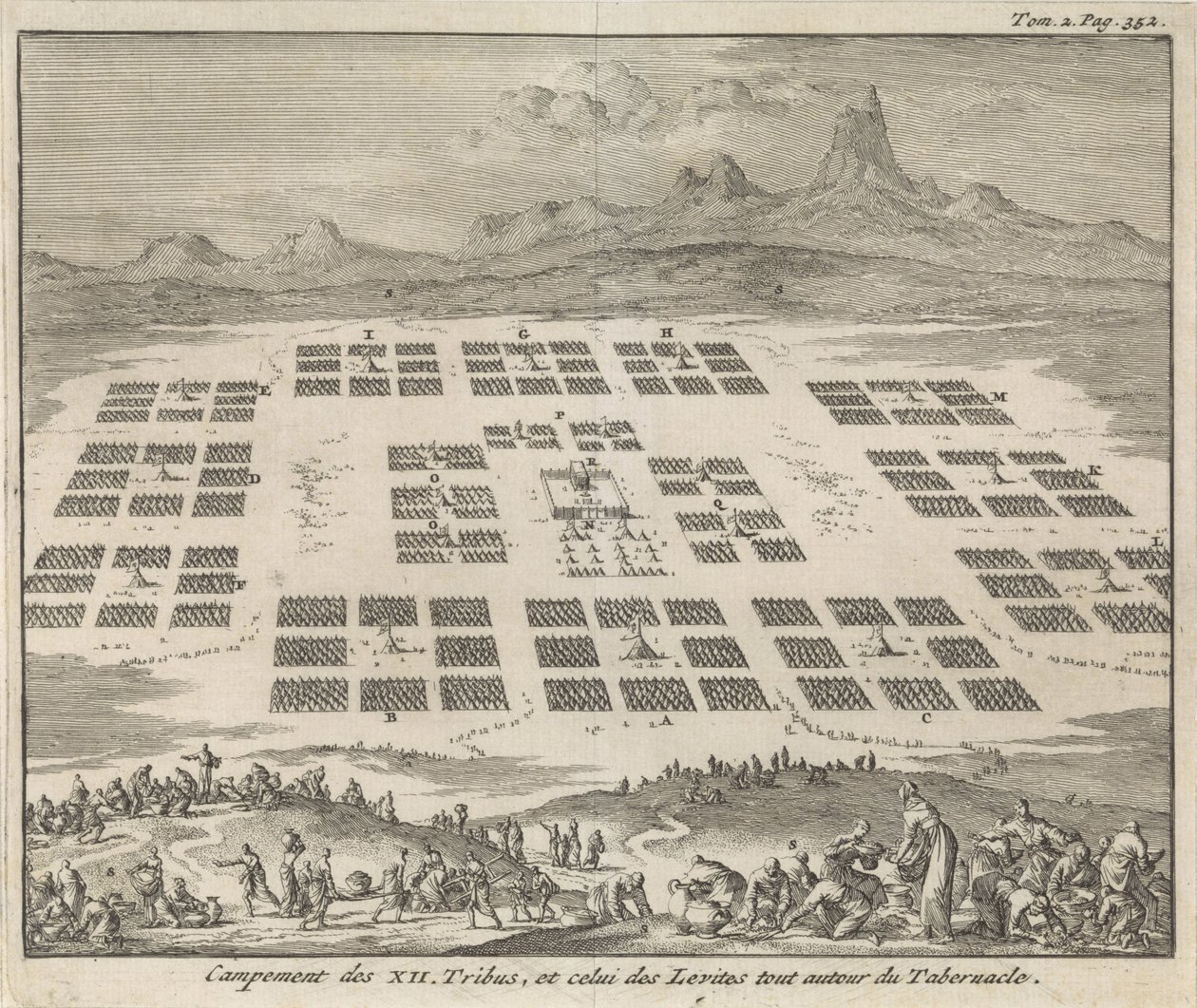 Çadırın Çevresinde Kurulan On İki İsrail Kabilesinin Kampları Campement des XII Tribus, et celui des Levites tout autour du Tabernacle (nesne üzerindeki başlık) by Jan Luyken