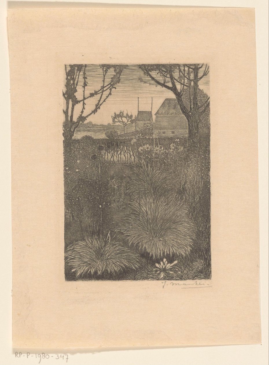 Çalılar ve ayçiçekleri ile bahçe manzarası Sonbahar bahçesi (orijinal başlık) by Jan Mankes (signed by artist)